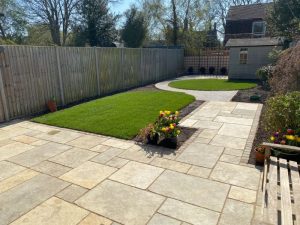 back garden with green grass