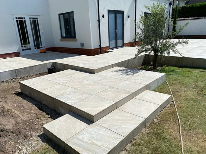Modern patio with stone steps